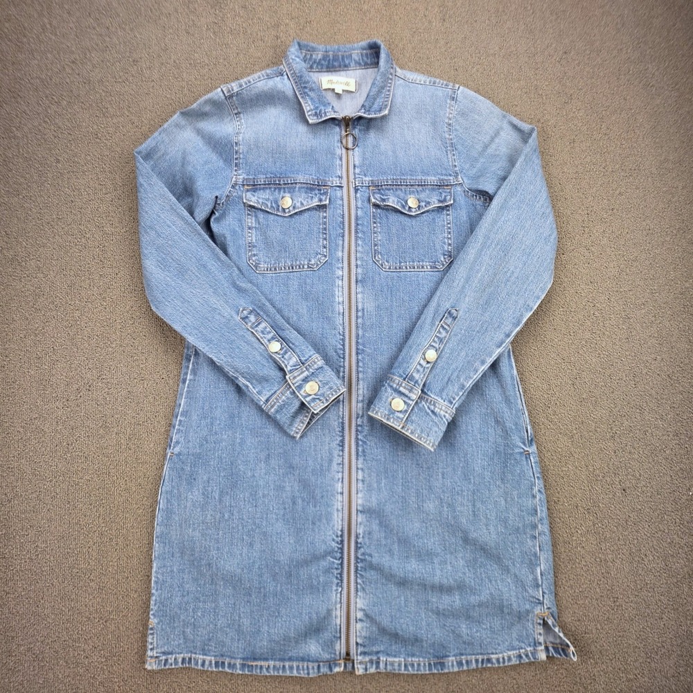 Madewell Zip-Front Denim Mini Dress Womens Blue Utility O-Ring XS - Picture 1 of 7